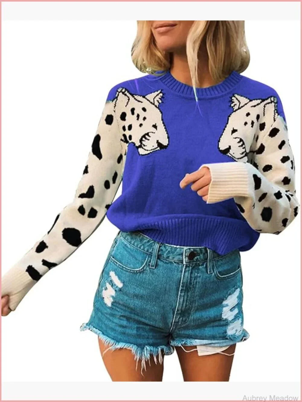 Floral Print Long Sleeve Cropped Knit Pullover Sweater